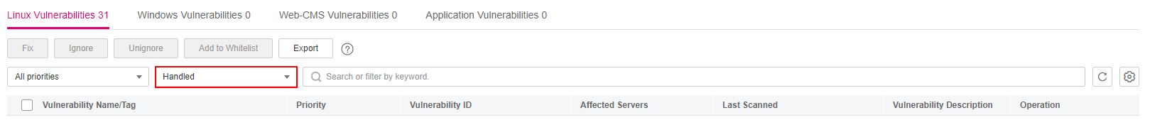 **Figure 1** Selecting Handled from the drop-down list