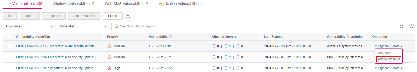 **Figure 1** Whitelisting all servers that are affected by a vulnerability