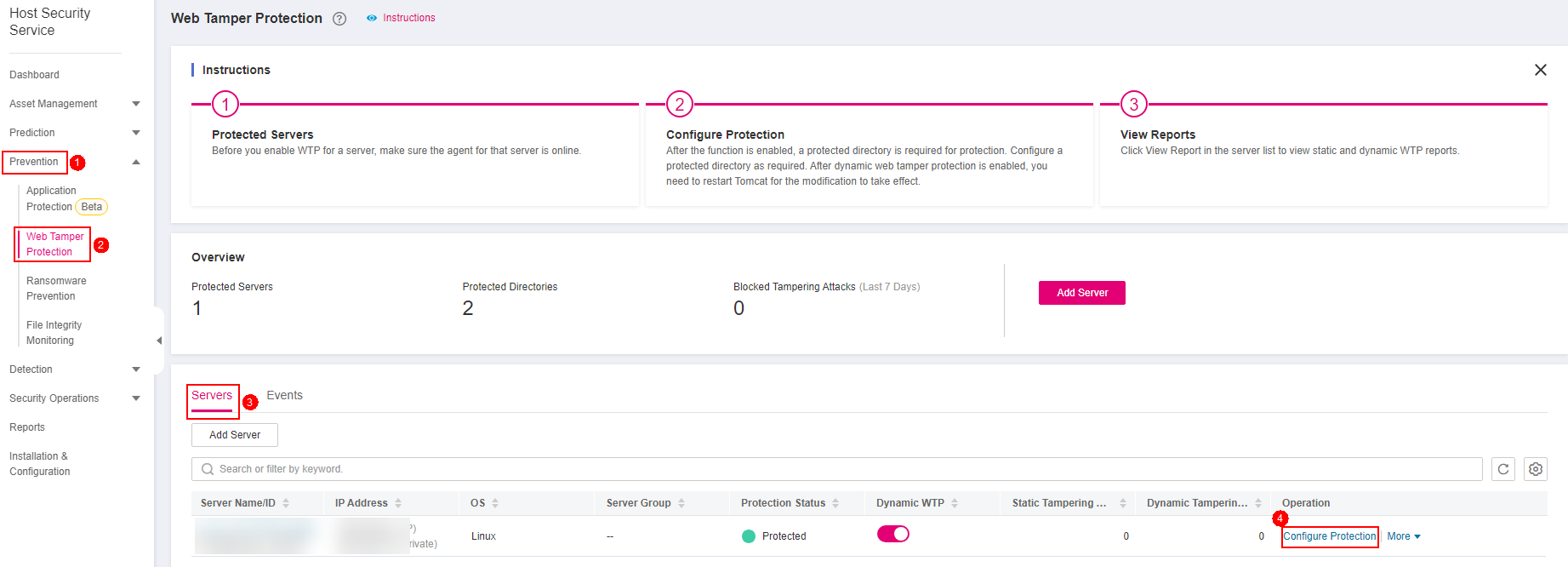 **Figure 1** Entering the page for protected directory settings