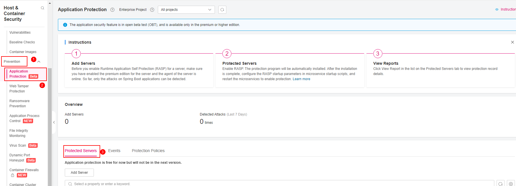 **Figure 1** Viewing protection settings