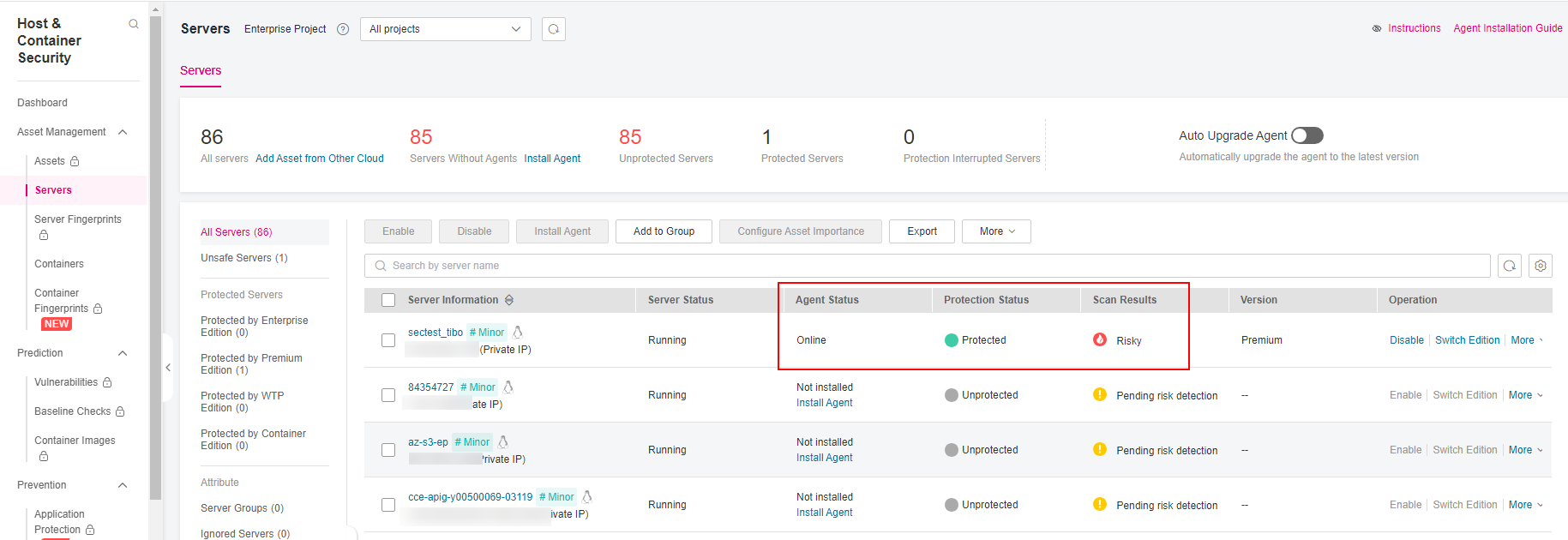 **Figure 1** Server protection status