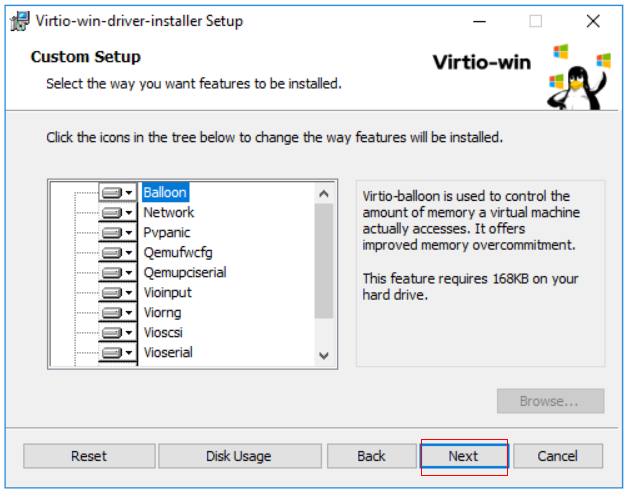 **Figure 5** Selecting VirtIO drivers to install