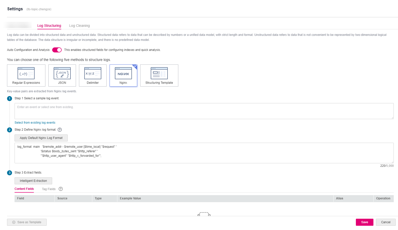 **Figure 5** Defining the Nginx log format