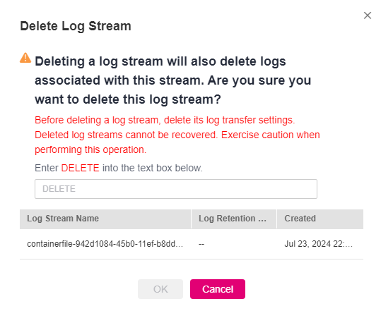 **Figure 3** Deleting a log stream