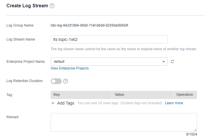 **Figure 1** Creating a log stream