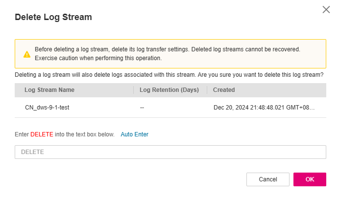 **Figure 3** Deleting a log stream