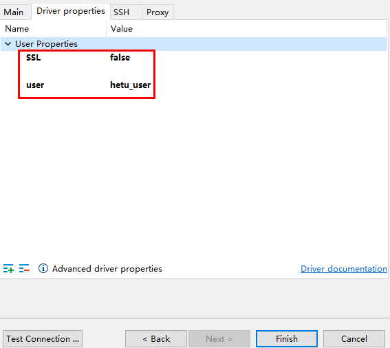 **Figure 3** Configuring parameters on the Driver properties tab in normal mode