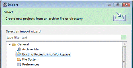 **Figure 1** Selecting Existing Projects into Workspace