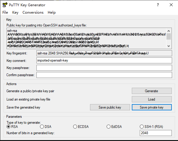 **Figure 2** Converting the .pem key pair file to a .ppk key pair file