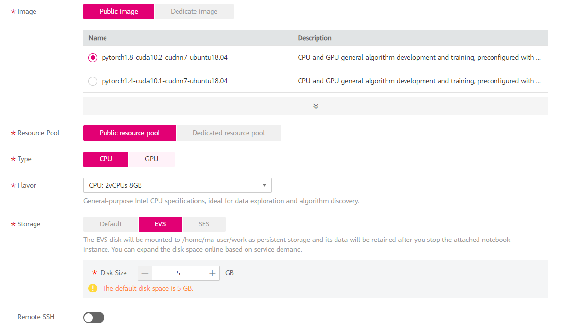 **Figure 3** Notebook instance parameters