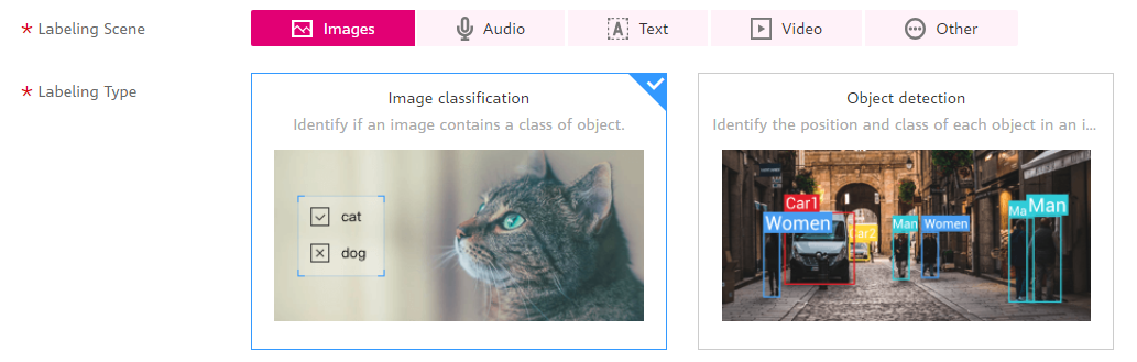 **Figure 2** Selecting a labeling scene and type