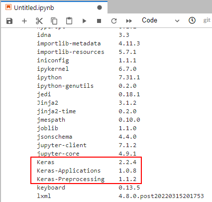 **Figure 1** Viewing Keras versions