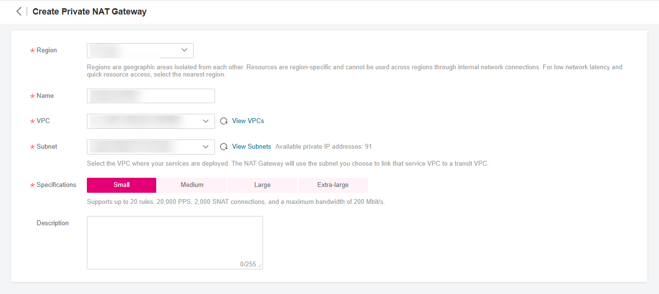 **Figure 1** Create Private NAT Gateway