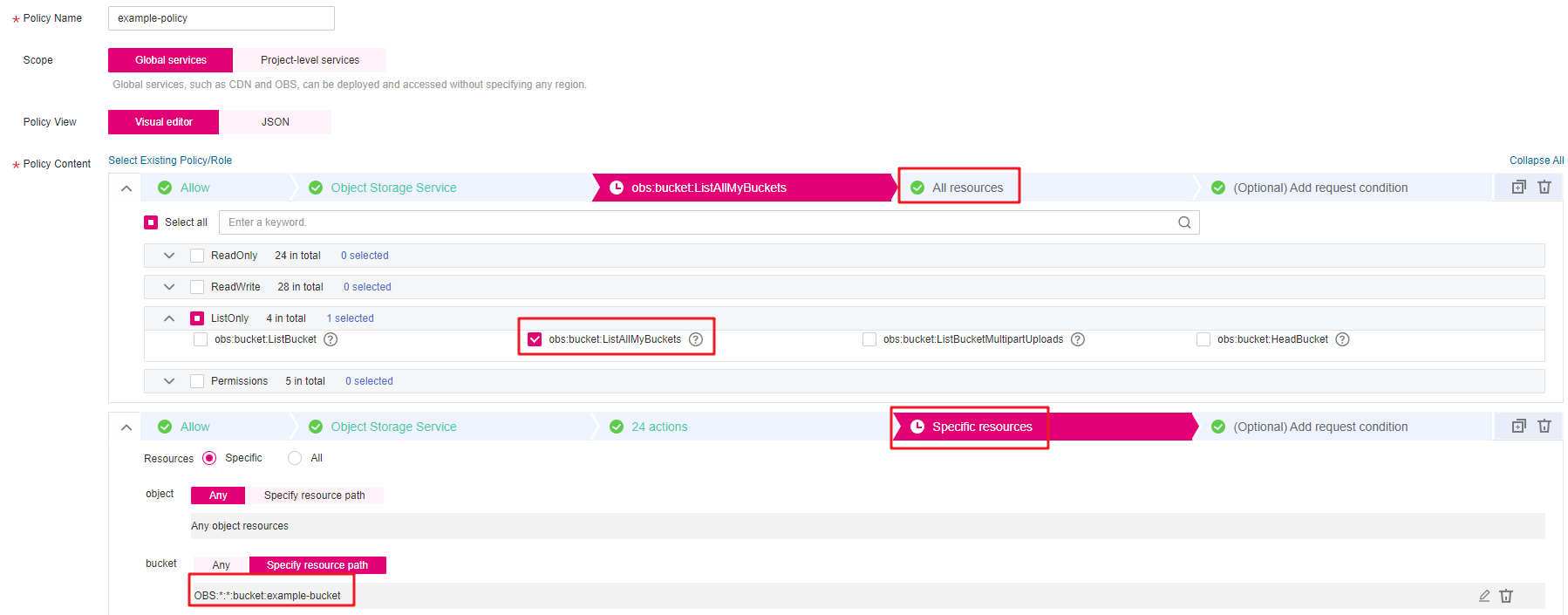 **Figure 1** Configuring a custom policy