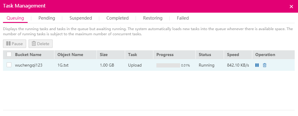 **Figure 1** Running and queued task list
