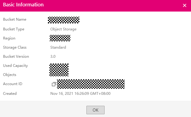 **Figure 1** Bucket's basic information