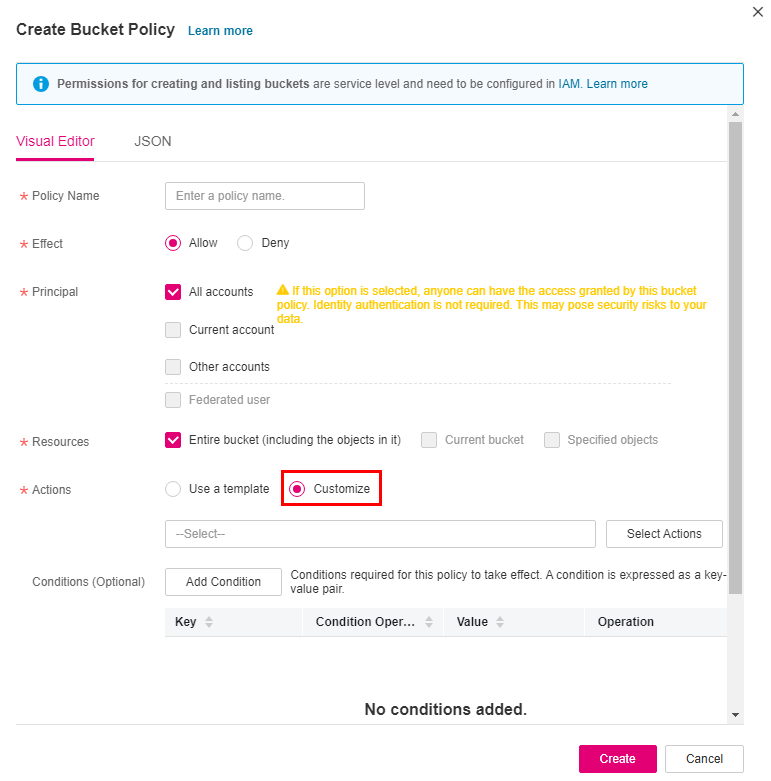 **Figure 1** Configuring a bucket policy