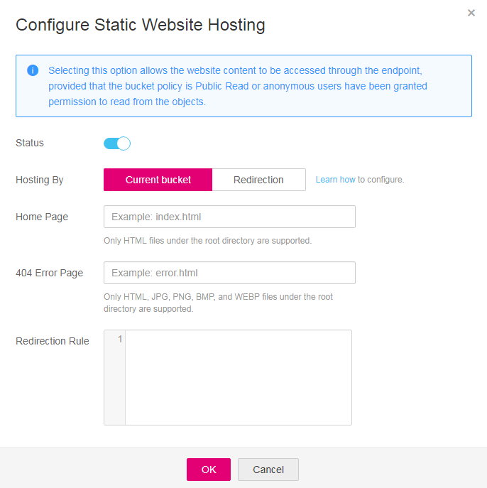 **Figure 3** Configuring static website hosting
