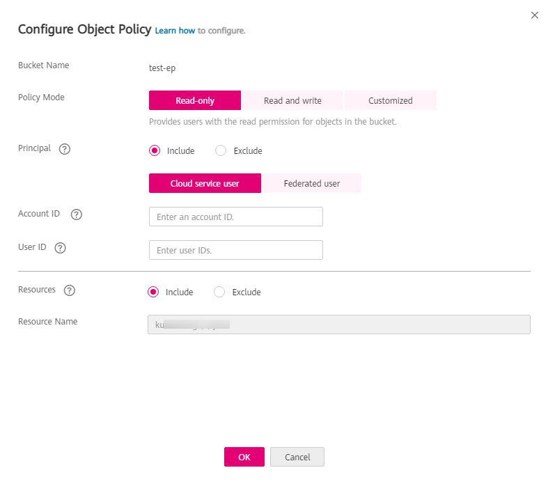 **Figure 2** Parameter settings of an object policy in the customized mode