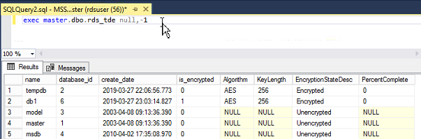 **Figure 5** Querying the TDE status of all databases