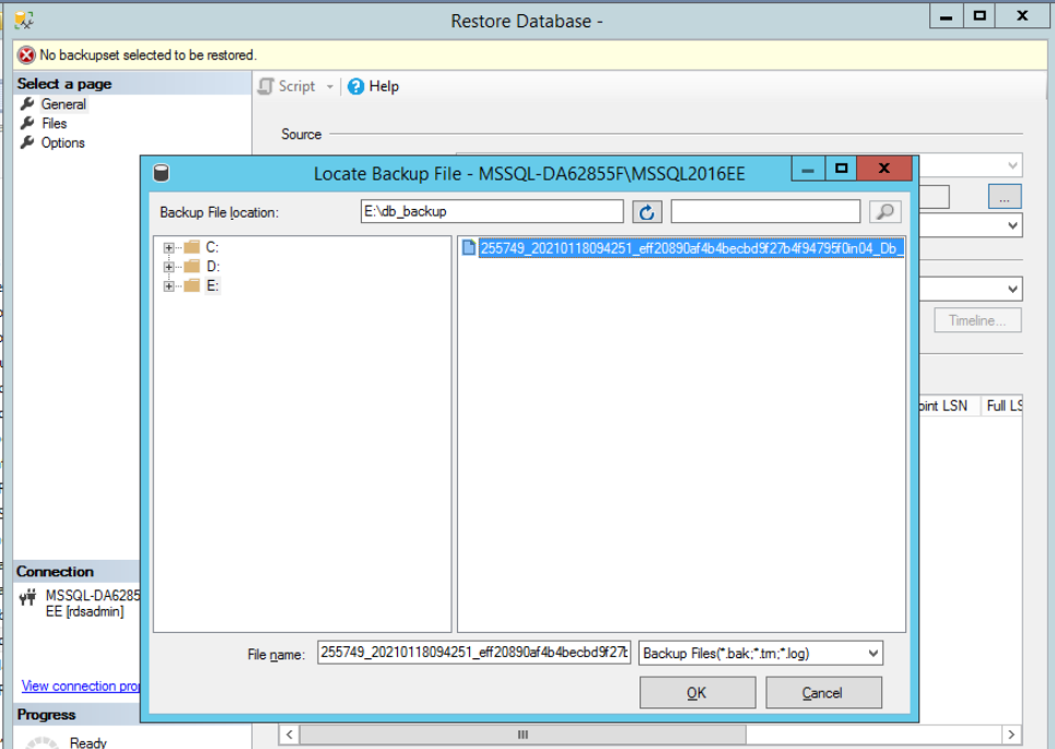 **Figure 1** Adding a backup file