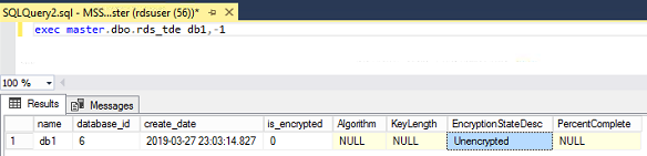 **Figure 4** Querying the TDE status (Disabled)