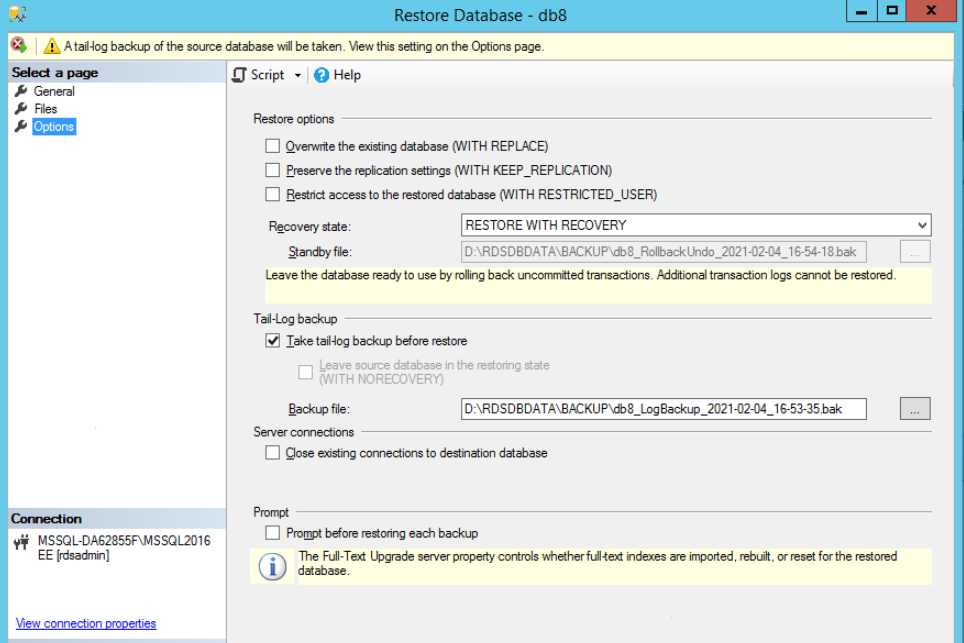 **Figure 2** Configuring required options