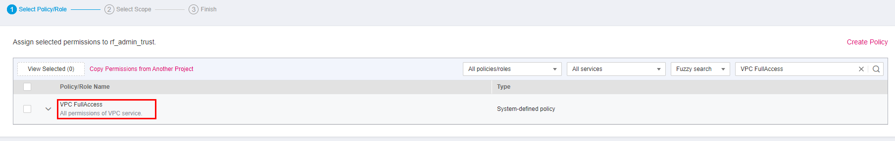 **Figure 3** Selecting policies and roles