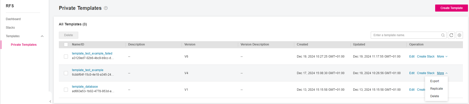 **Figure 3** RFS Private Templates