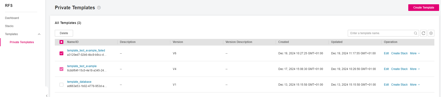 **Figure 4** RFS Private Templates