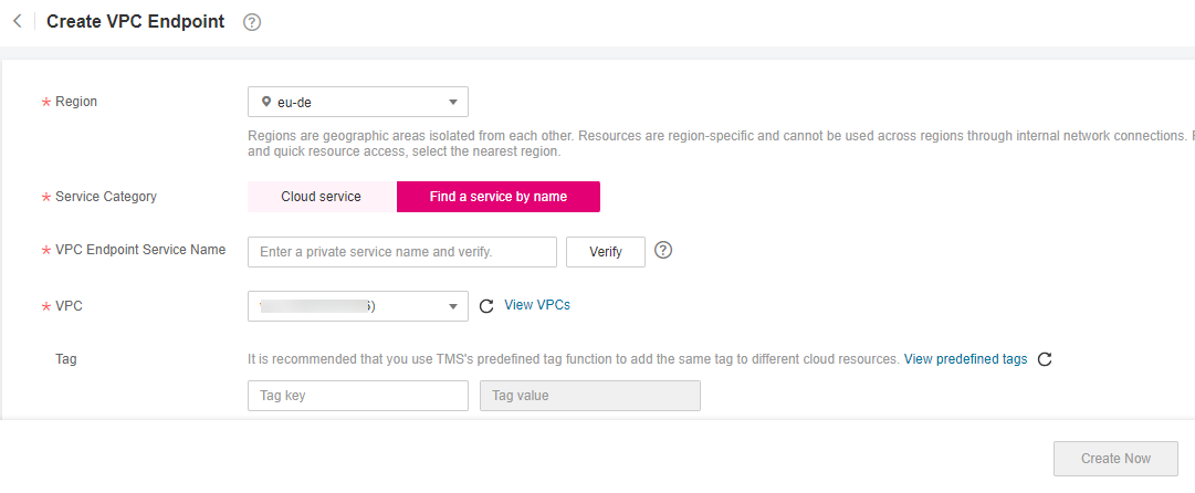 **Figure 1** Create VPC Endpoint