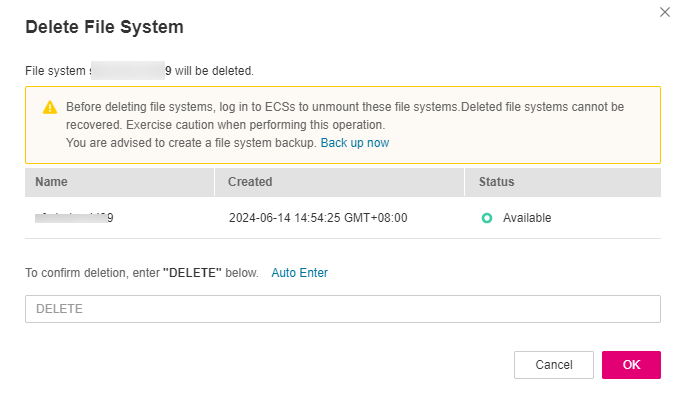 **Figure 1** Deleting an SFS Turbo file system