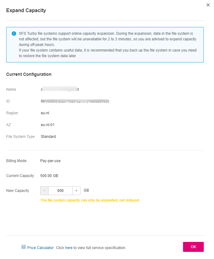 **Figure 2** Expanding an SFS Turbo file system