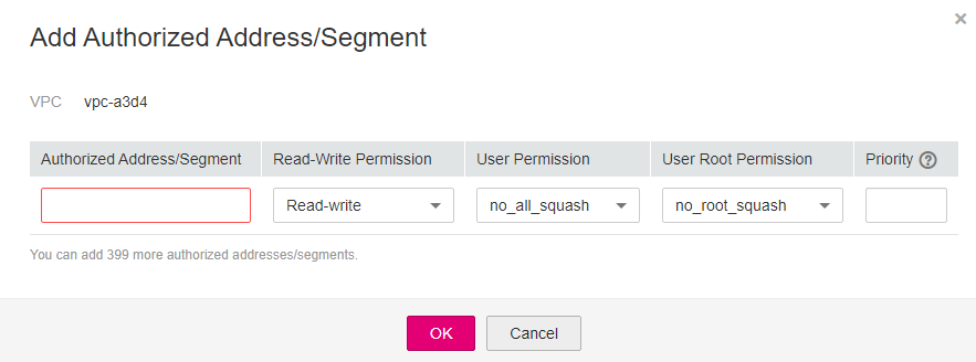 **Figure 2** Adding an authorized address or segment