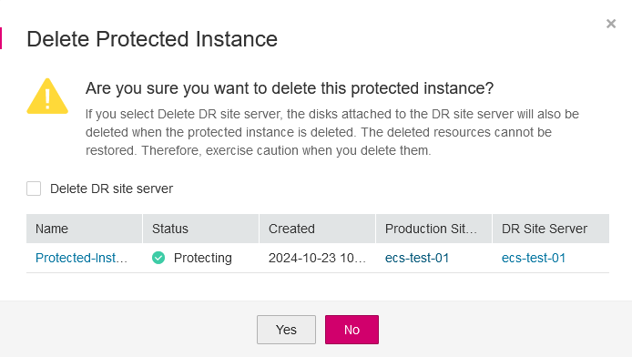 **Figure 1** Deleting a protected instance