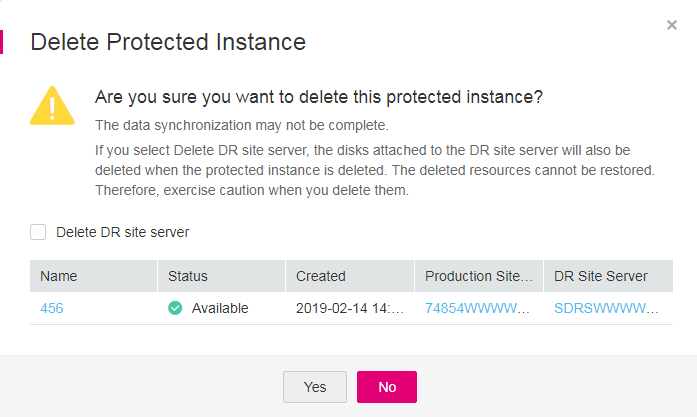 **Figure 1** Deleting a protected instance