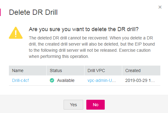 **Figure 1** Deleting a DR drill