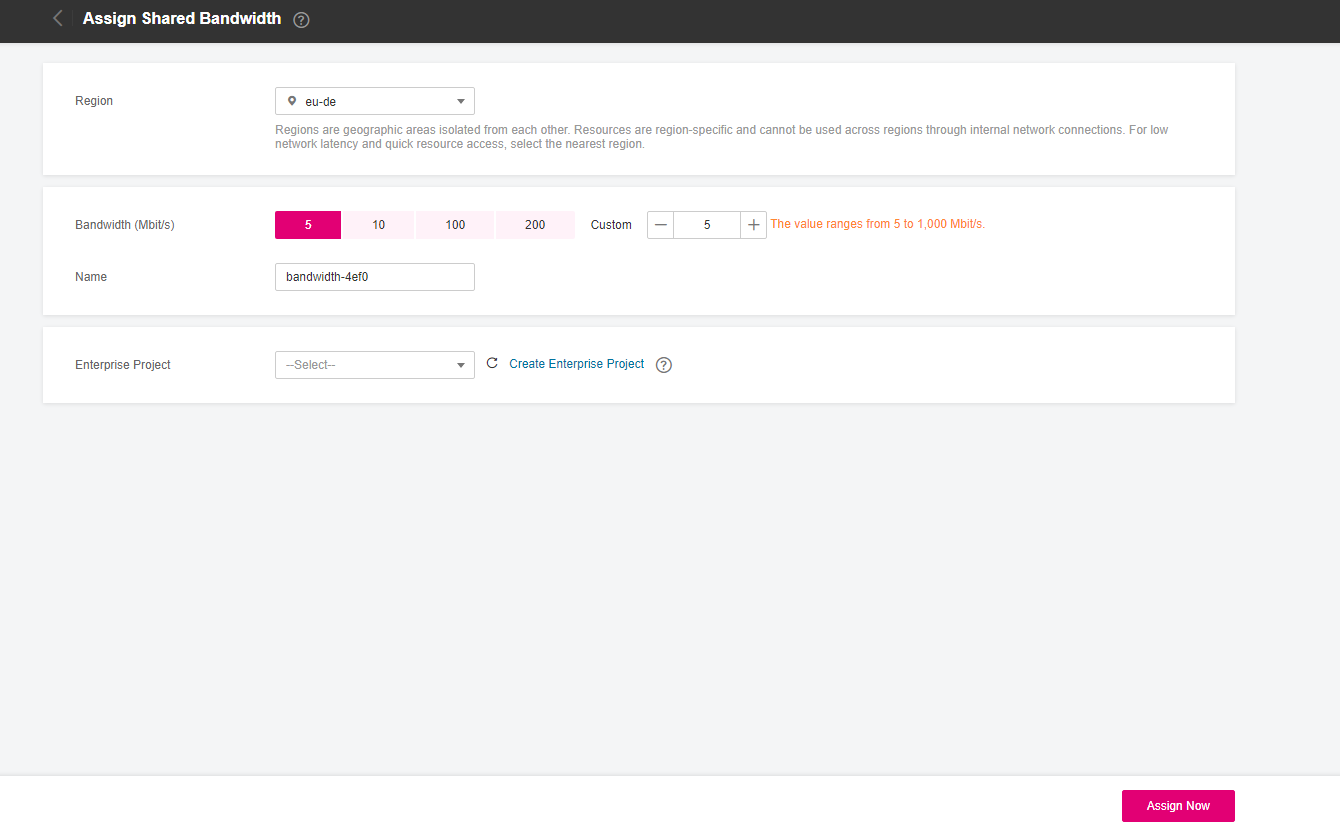 **Figure 1** Assigning Shared Bandwidth