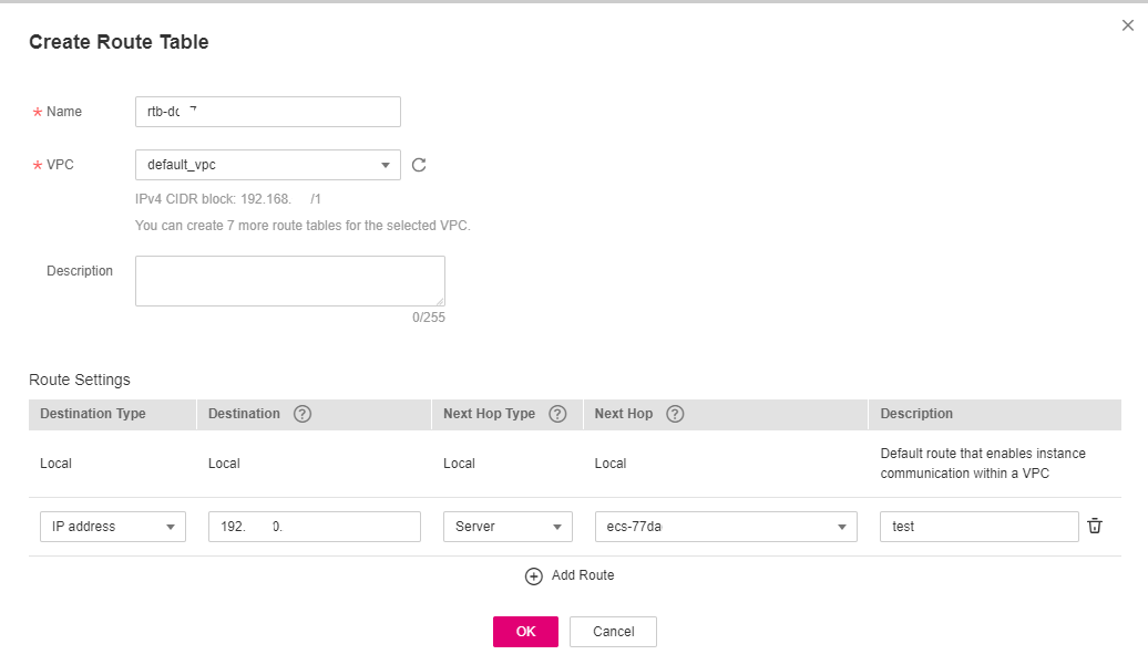 **Figure 1** Create Route Table