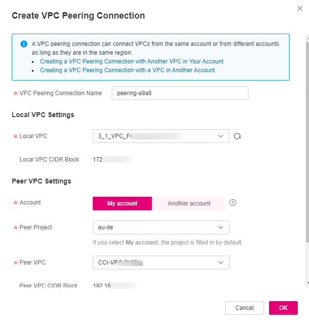 **Figure 2** Create VPC Peering Connection