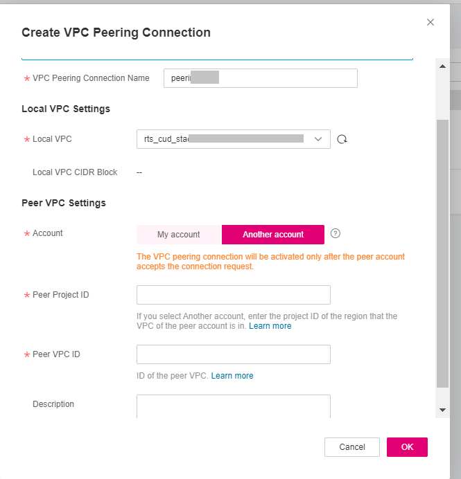 **Figure 2** Create VPC Peering Connection