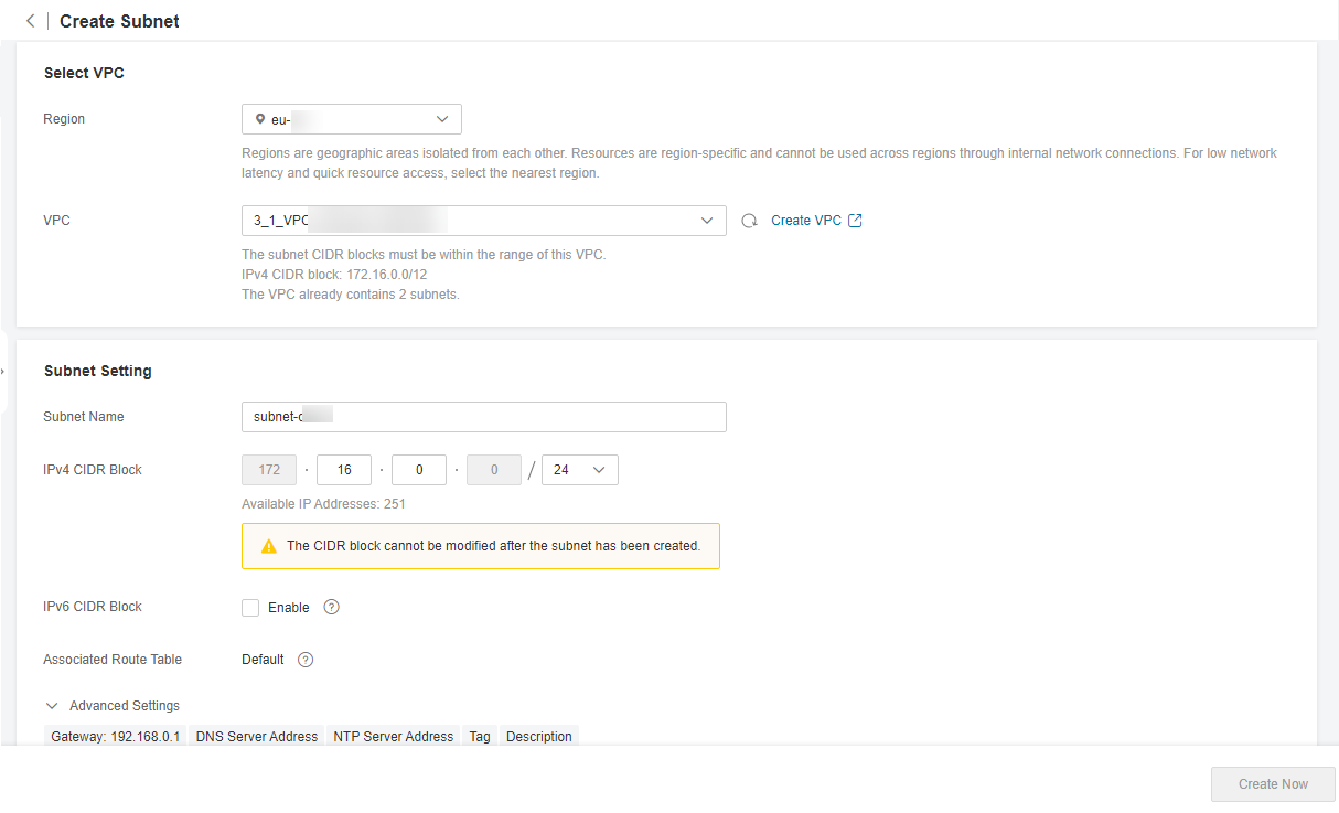 **Figure 1** Creating a subnet