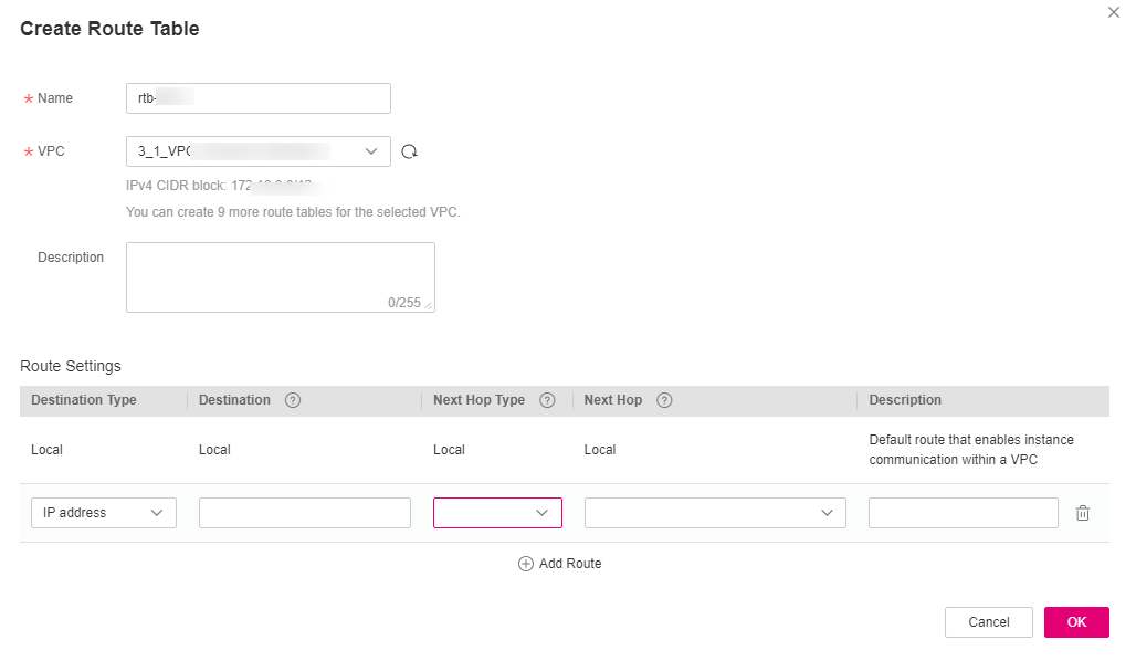 **Figure 1** Create Route Table