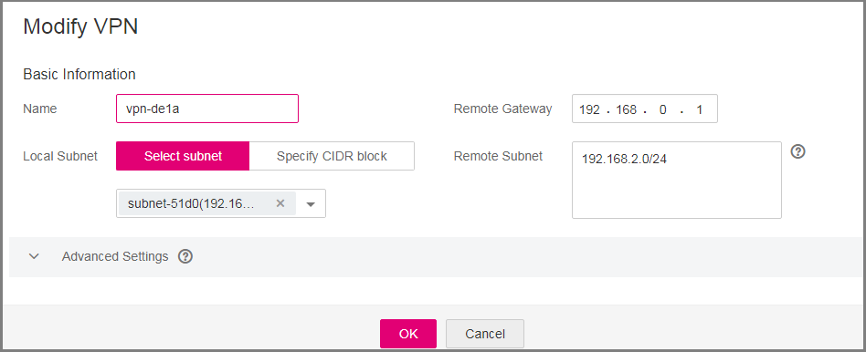 **Figure 1** Modify VPN page