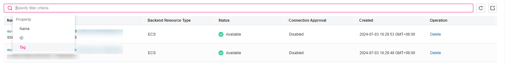 **Figure 1** Searching for VPC endpoint services by tag