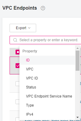 **Figure 1** Searching by ID or VPC endpoint service name