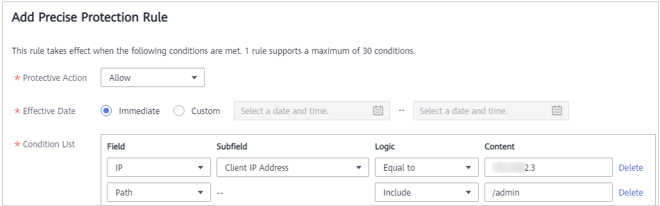 **Figure 7** Allowing specific IP addresses to access specified URLs