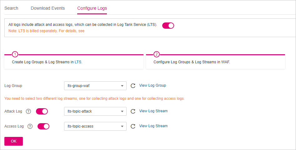 **Figure 1** Log settings