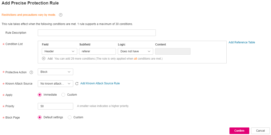 **Figure 6** Blocking requests with empty Referer