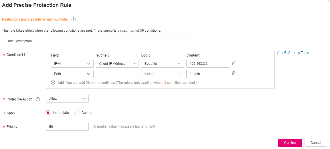 **Figure 10** Allowing specific IP addresses to access specified URLs